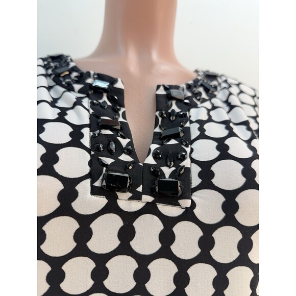 New Chicos Womens Size 1 US Sz 8 Polka Dot Dress Black White Midi Pullover - Picture 3 of 16